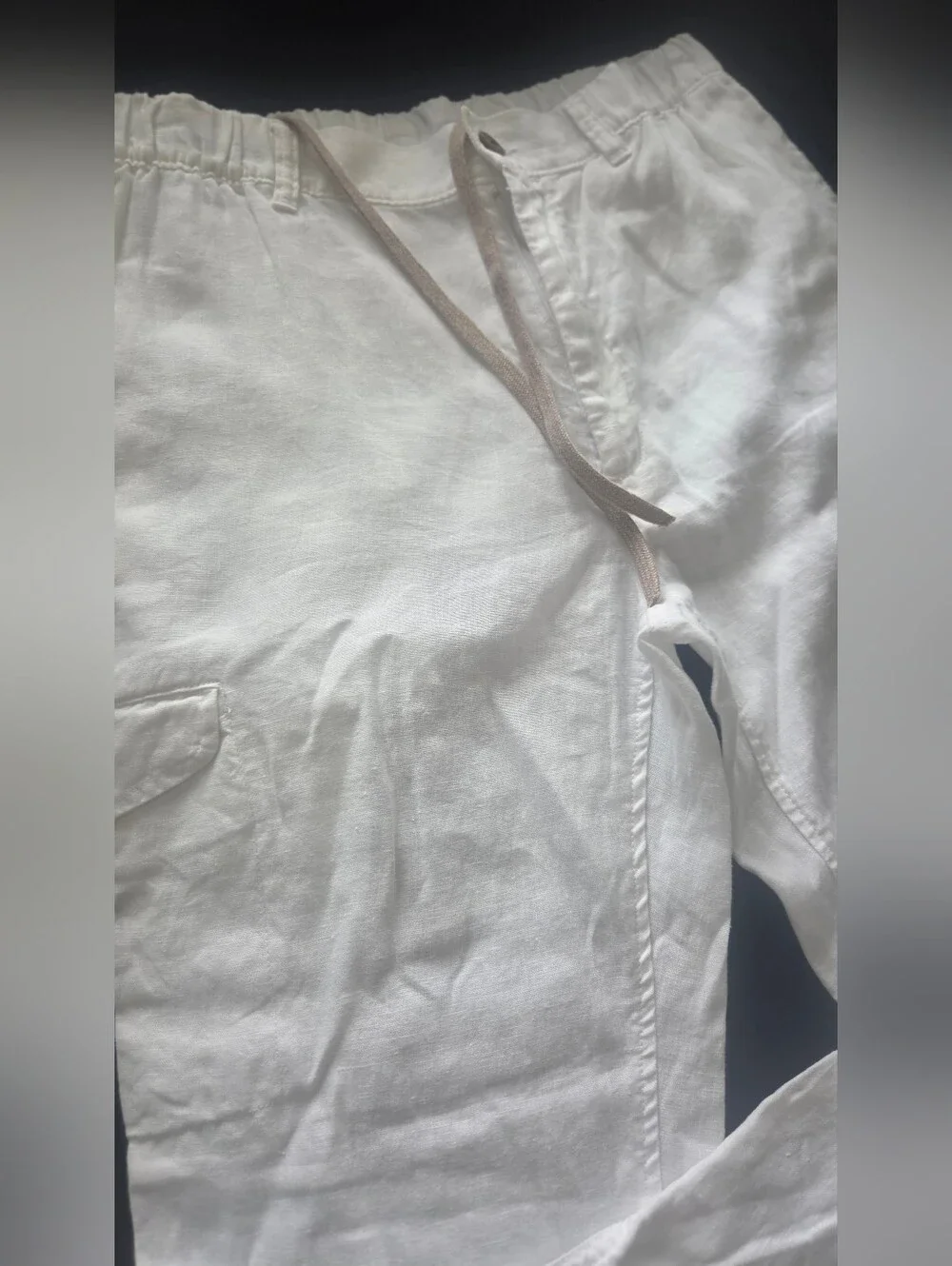 Caribbean Cargo Pants Mens 34X34 White 100% Linen Straight Leg Utility Gorpcore